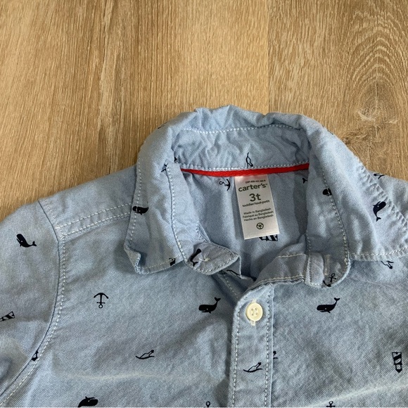 Carter's Blue Button Down Shirt Short Sleeve Nautical Chambray Denim Beach 3T - Picture 3 of 3
